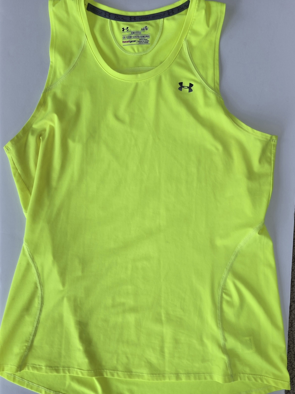 Under Armour Neon Yellow HeatGear Running Tank, Large